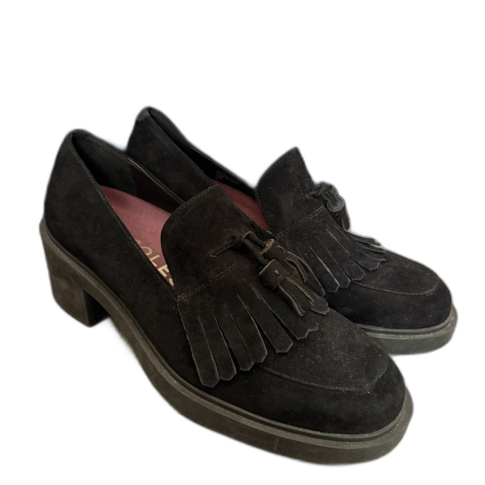 Aerosoles Gibes Black Suede‎ Tassel Loafers Chunky Block Heel Academia Size 11